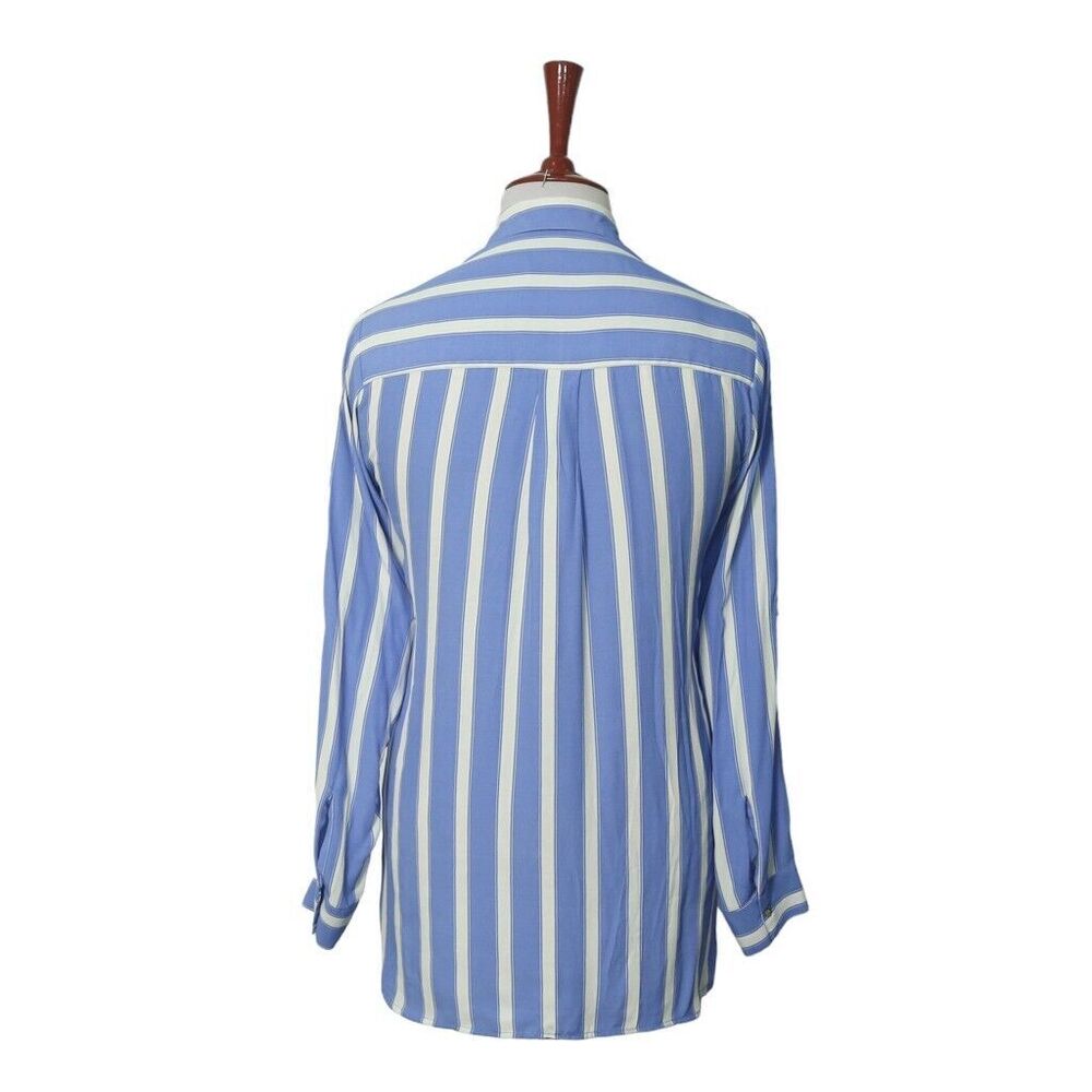 Womens Silky Shirt Button Up Blue White Striped Summer Lightweight Tunic Medium - Picture 2 of 7